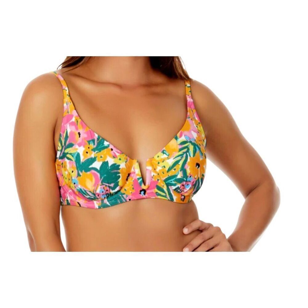 Anne Cole Women's V Wire Floral Elongated Underwire Bikini Swim Top size L